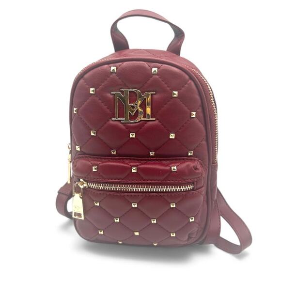 Badgley Mischka Mini Backpack Burgundy Studded Quilted New With Tags - Picture 3 of 8
